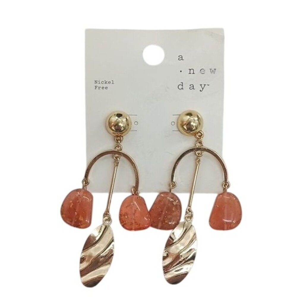 A New Day Womens Earrings Dangle Drop Gold Tone Stone Accent Nickel Free